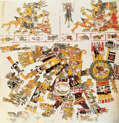 Faksimile einer Seite des Borgia-Codex, der den schwarzen Tezcatlipoca darstellt von Mixtec